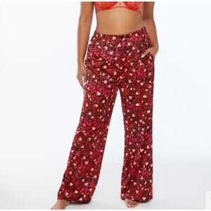 Savage x Fenty Satin Pajama Pants Unisex XXL Red Pink Hearts Leopard Print Silky